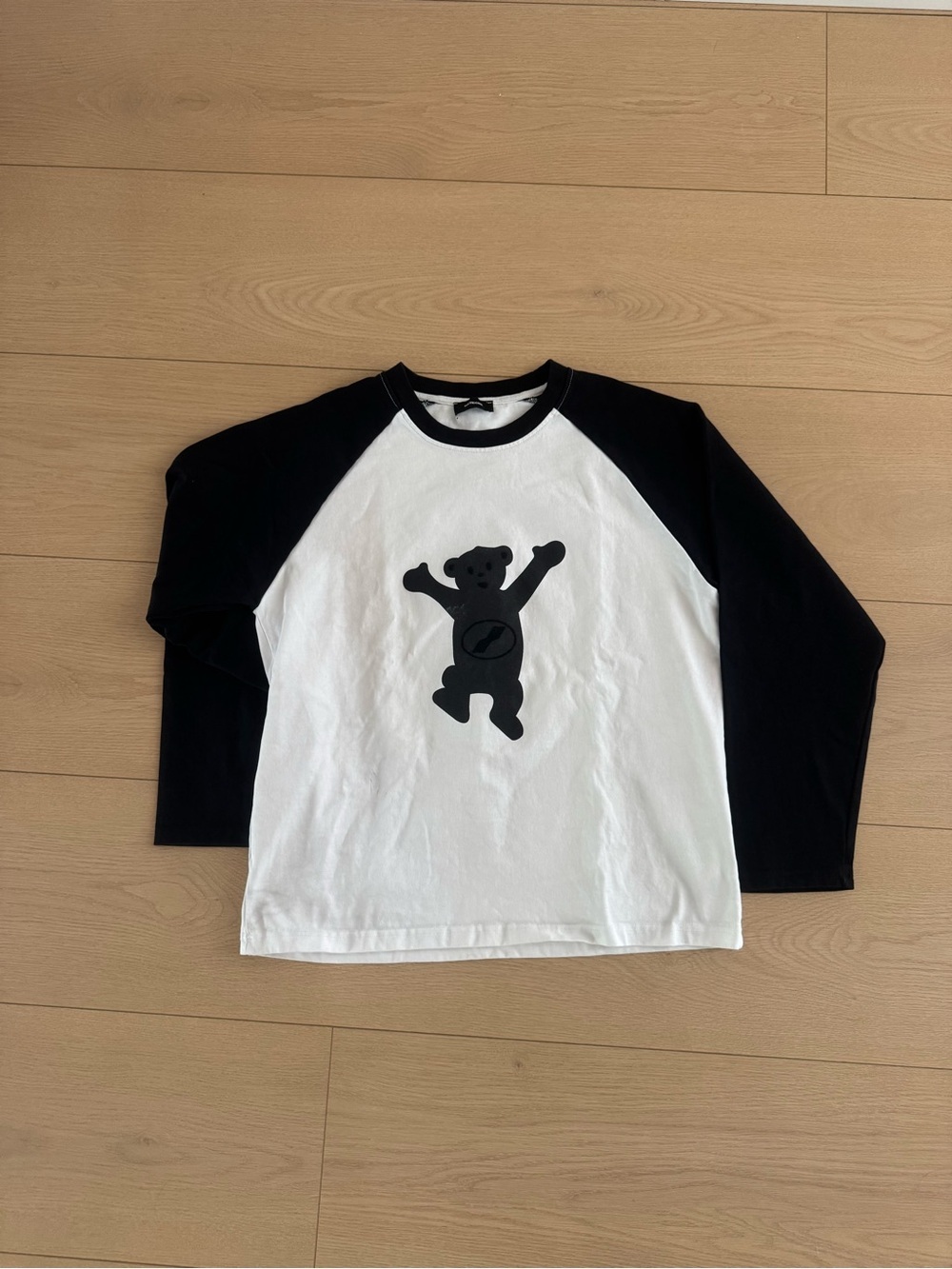 WE11DONE Teddy Bear Baseball Tee Raglan Long Sleeve Black White Size S Designer